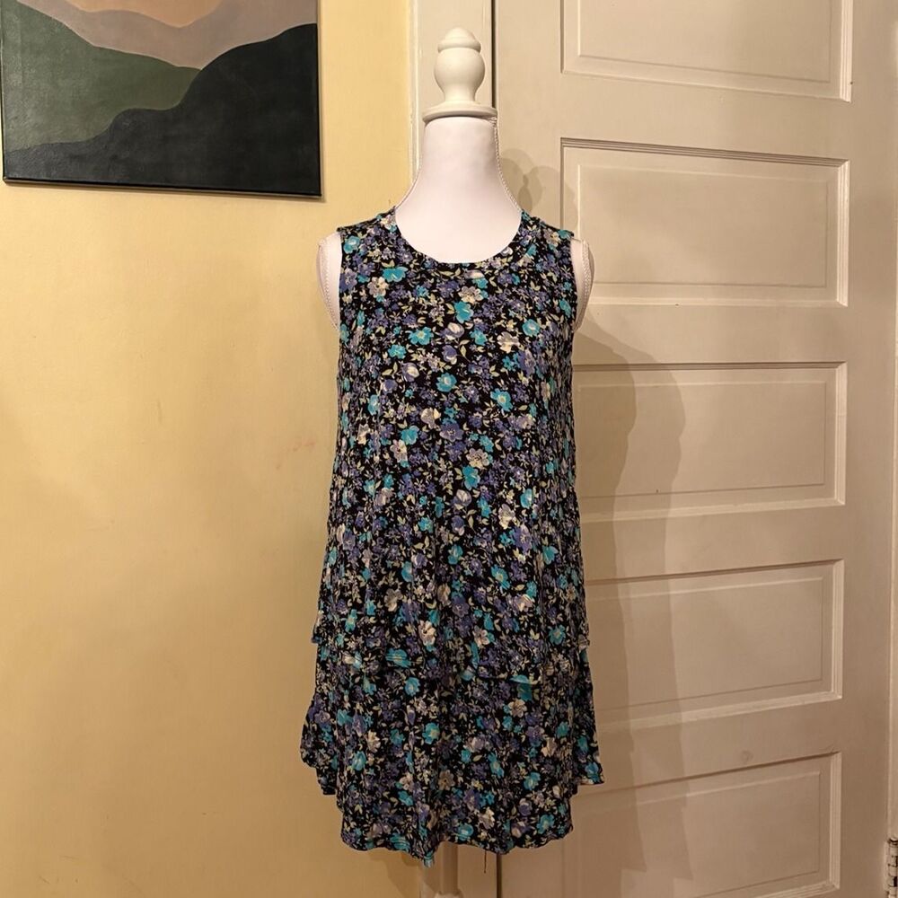 Agnes & Dora tiered tunic tank top frill wide strap black floral soft layers NEW